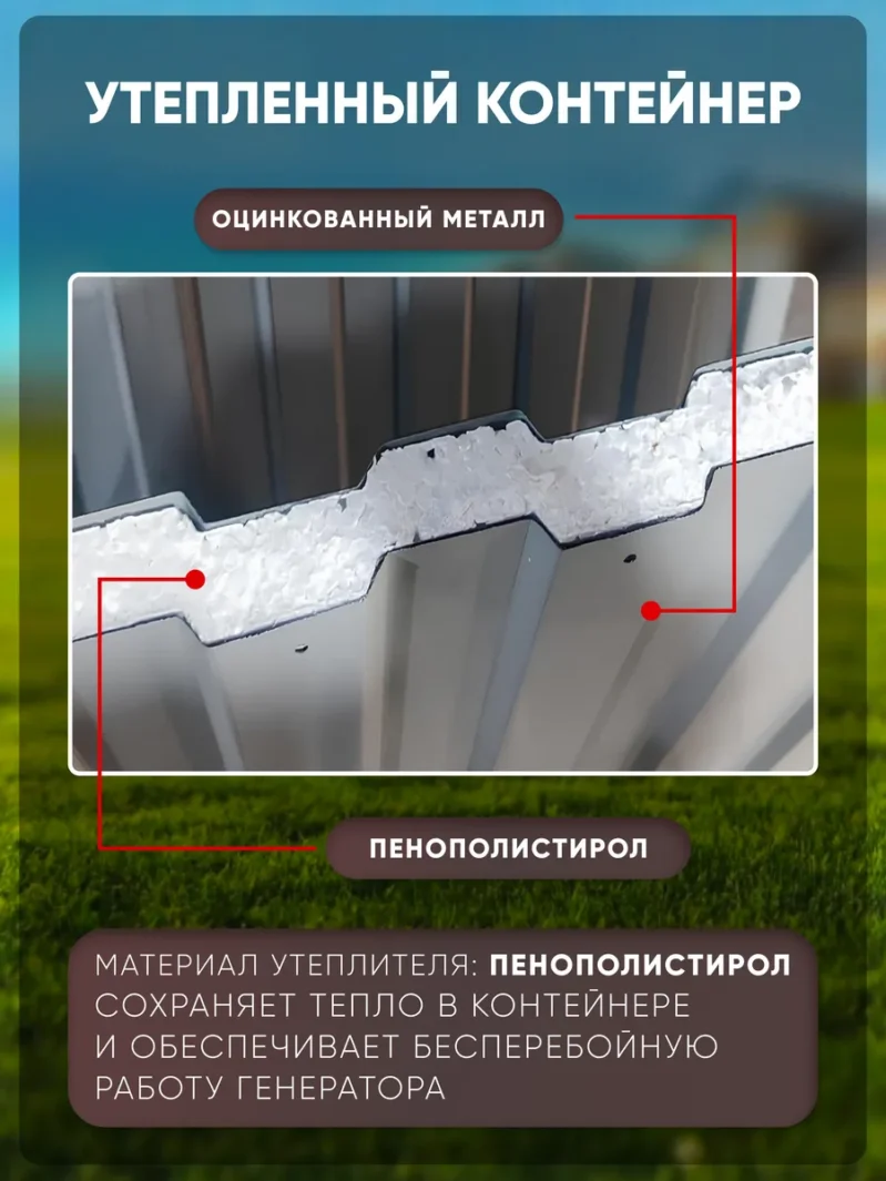 Фото 7 - Увеличенный шумопоглощающий утеплённый контейнер для генератора с усиленным вентилятором 1000 м3/ч.